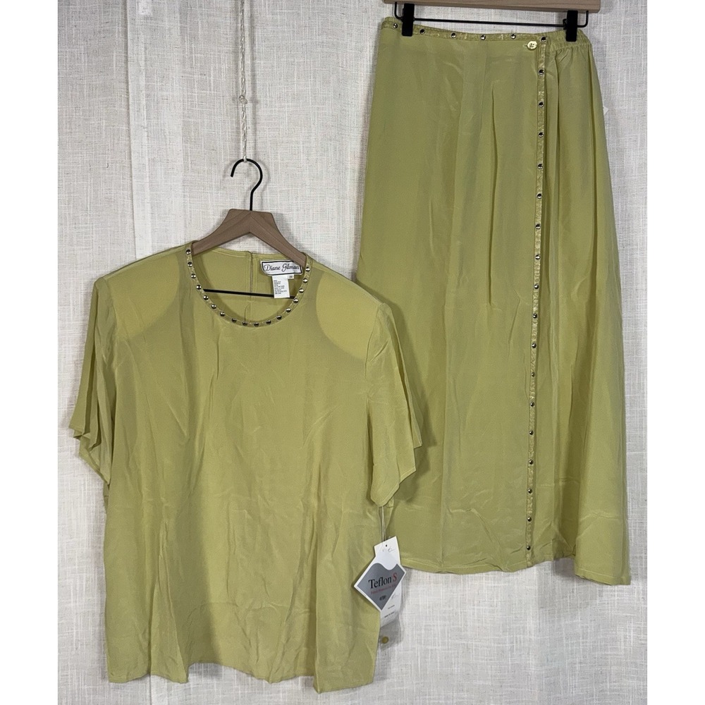 Vintage NWT Diane Gilman Outfit Set Silk Snake Blouse Women's 2X Green Snakeskin